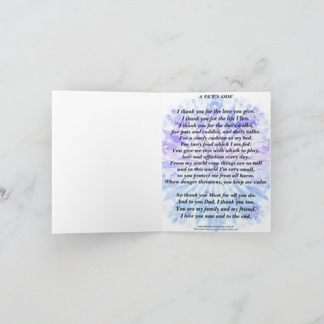Poem: Pet's Tribute To Owner Folded Card (Inside)