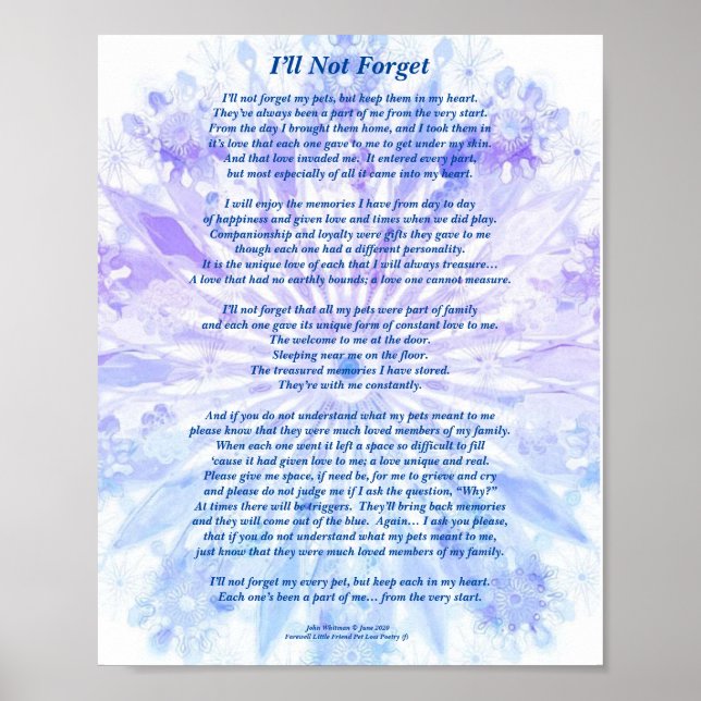 Poem: Special Memories Of A Pet, PB Poster (Matte) (Front)