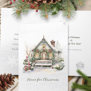 Poem Winter Scene Snowflakes Greenery Christmas Holiday Card