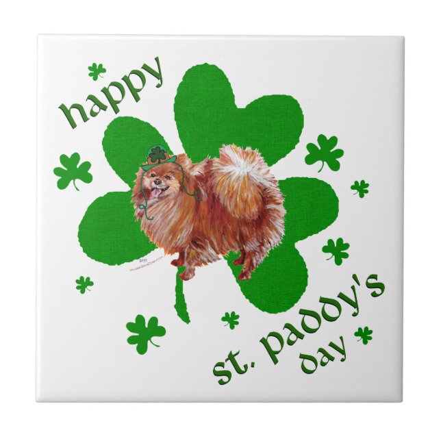 Poeranian St Patrick's Day Ceramic Tile (Front)