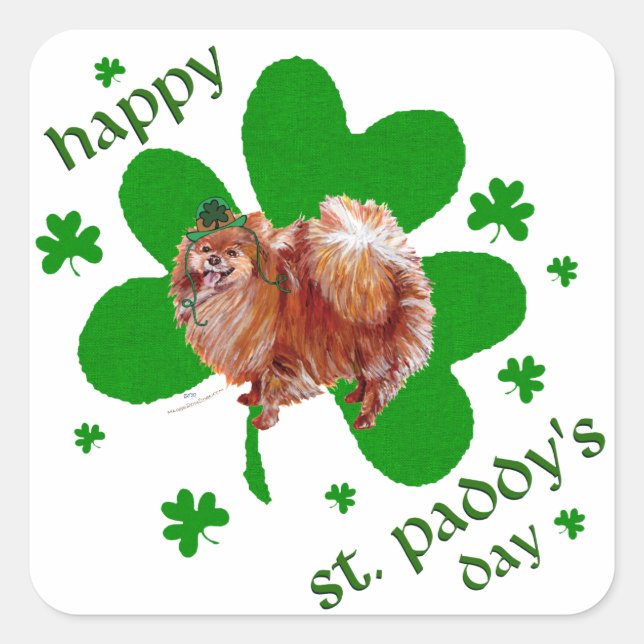 Poeranian St Patrick's Day Square Sticker (Front)