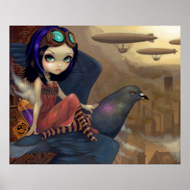 Poe's Flight ART PRINT steampunk fairy urban (Front)
