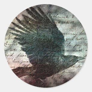 Poe's Grunge Raven With Colourful Background Classic Round Sticker