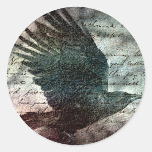 Poe's Grunge Raven With Colourful Background Classic Round Sticker