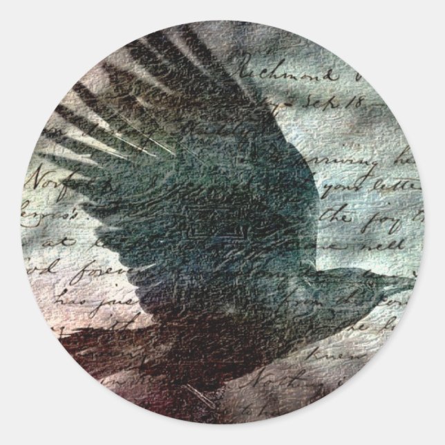 Poe's Grunge Raven With Colourful Background Classic Round Sticker (Front)