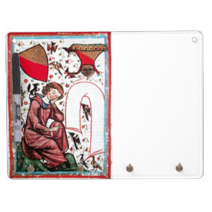 POET IN THE GARDEN OF BIRD Mediaeval Miniature Dry Erase Board With Key Ring Holder