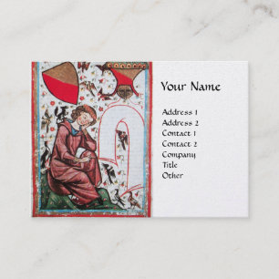 POET IN THE GARDEN OF BIRDS Mediaeval White Pearl Business Card
