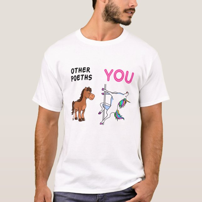 poet Job Quotes Gift, poet Funny Unicorn Design, B T-Shirt (Front)