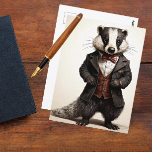 Poetcore Dark Academia Badger   Vintage Snail Mail Postcard