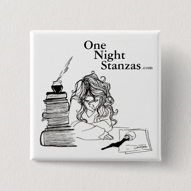 Poetgirl pin, square 15 cm square badge (Front)