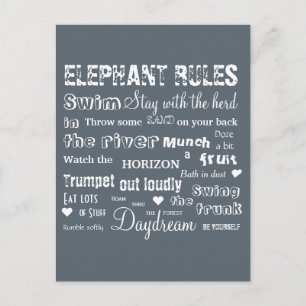Poetic Elephant Rules Typographic Postcard
