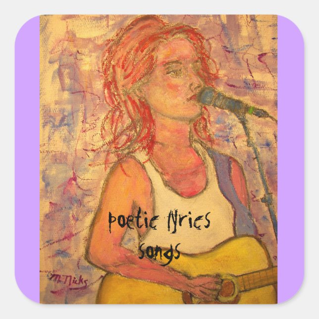 poetic lyrics & song girl art square sticker (Front)