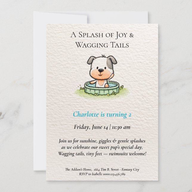 Poetic & Minimalist Puppy Pool Party Invitation (Front)