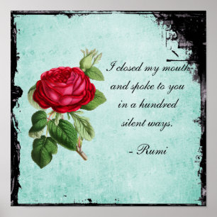 Poetic Rumi Quote Typography with Vintage Red Rose Poster