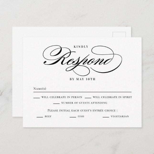 Poetic Script Editable Colour Wedding RSVP Card (Front/Back)