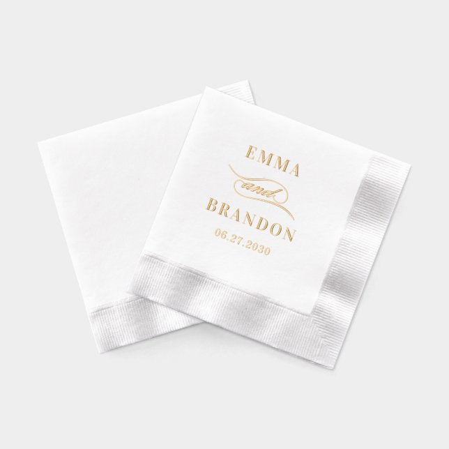 Poetic Script Foil Wedding Napkins Simple Elegant (Back)