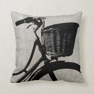 Poetic Silhouette Chic French Bike Vintage Art Cushion
