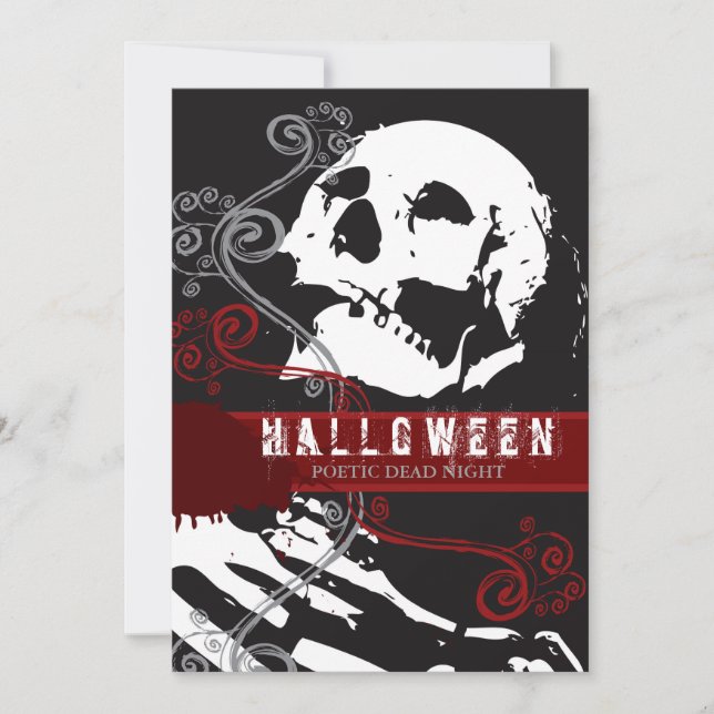 Poetic Skeleton Death Scary Gothic Halloween Party Invitation (Front)
