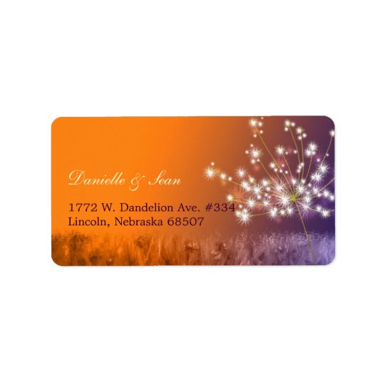 Poetic Twilight Dandelion Floral Wedding Address Label