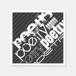 Poetry; Black & Dark Grey Stripes Napkin