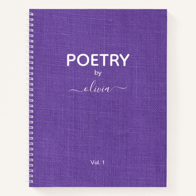 Poetry By Custom Name Purple Linen Photo Notebook (Front)