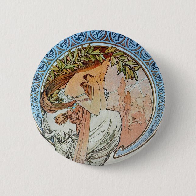 Poetry, Mucha 6 Cm Round Badge (Front)