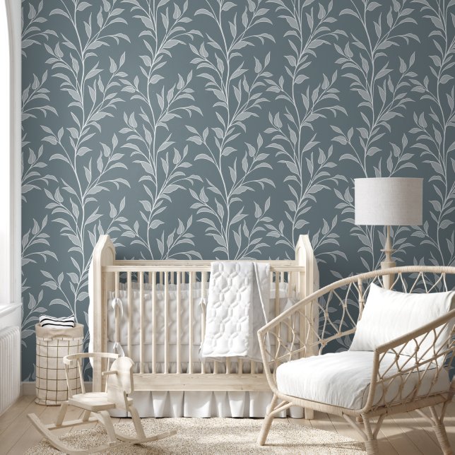 Poetry of Leaves n Stems XL4b foliage deep blue Wallpaper (Kids)