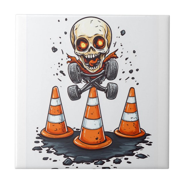 Pogo Bones � Crazy Skeleton on the Move Ceramic Tile (Front)