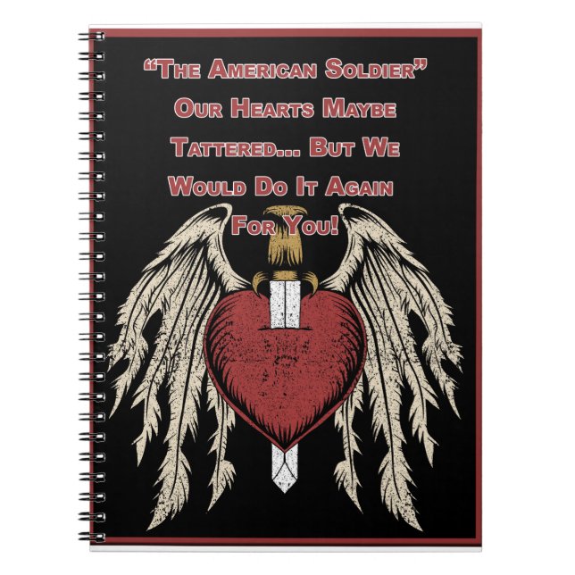 Poignant American Soldier Tattered Hearts Notebook (Front)