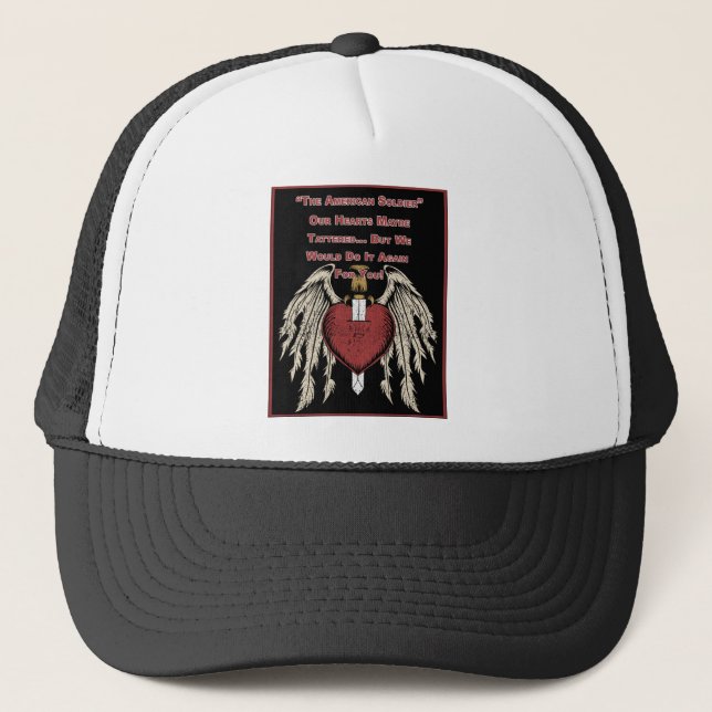 Poignant American Soldier Tattered Hearts Trucker Hat (Front)