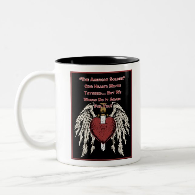 Poignant American Soldier Tattered Hearts Two-Tone Coffee Mug (Left)