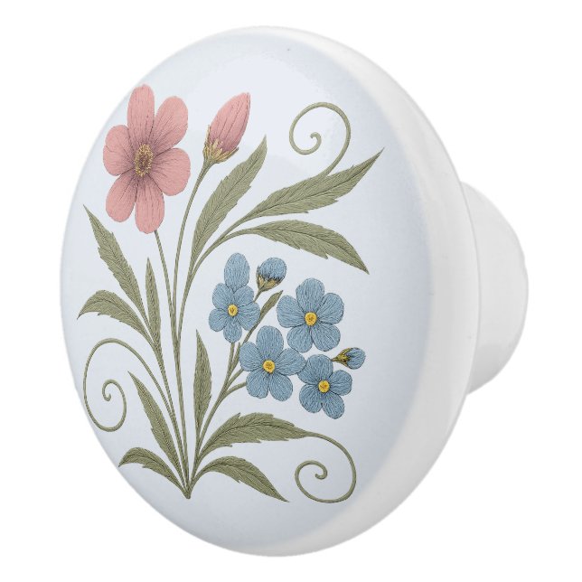 Poignée en Céramique petit bouquet nature Ceramic Knob (Right)