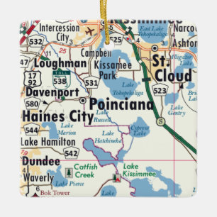 Poinciana Florida Map Ceramic Ornament
