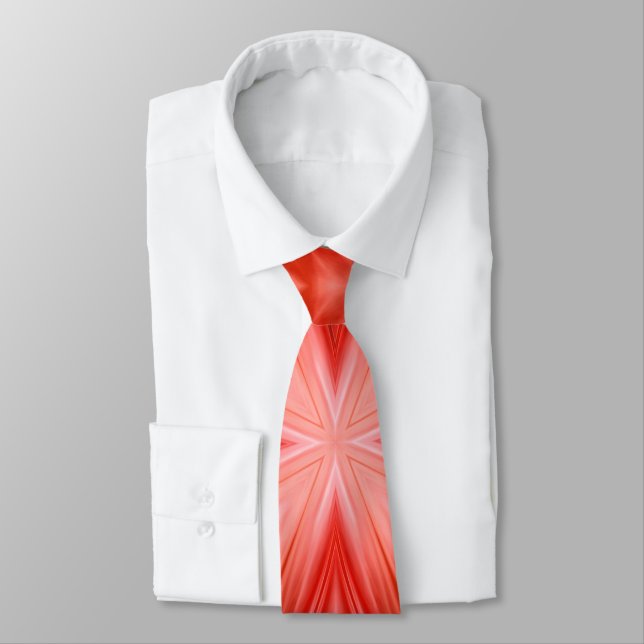 Poinciana Red And Cloudy White Abstract Pattern Tie (Tied)