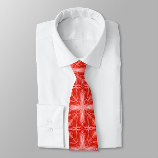 Poinciana Red Milky White Cloudy Abstract Design Tie (Tied)