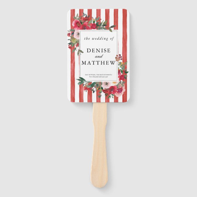 Poinciana Red Wedding Invitation Hand Fan (Front)