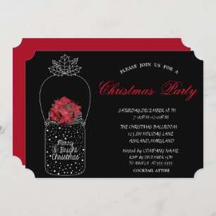 Poindettia, Mason Jar Corporate Christmas Party Invitation