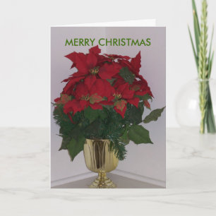 Poinsetta In Gold Vase, MERRY CHRISTMAS Holiday Card