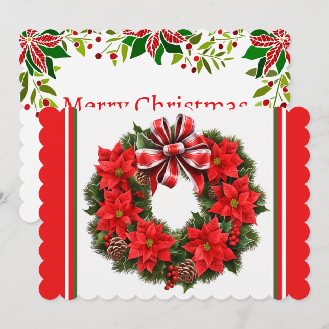 Poinsettia Add Signature & Greeting Holiday Card (Front/Back)