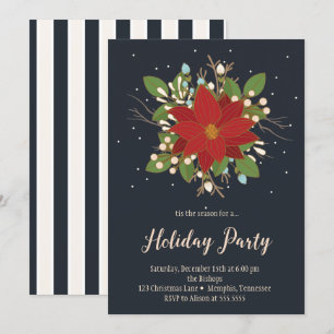 Poinsettia and Berries Holiday Party Invitation