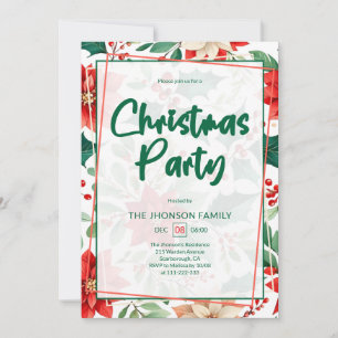 Poinsettia and Berry Pattern Christmas Party Invitation
