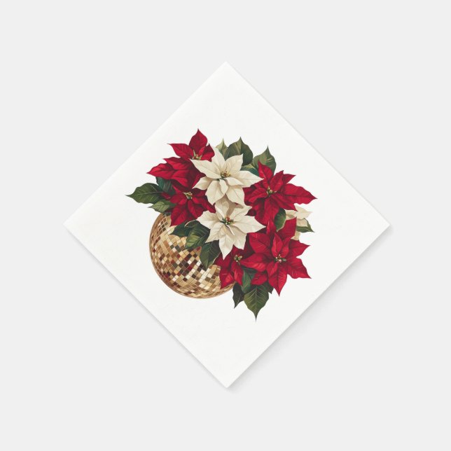 Poinsettia and  Disco Ball Paper Plate Napkin (Corner)