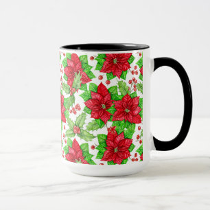 Poinsettia and holly berry watercolor Christmas Mug