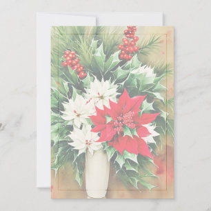 Poinsettia and holly bouquet budget Christmas Holiday Card