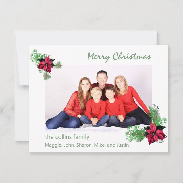 Poinsettia and Holly Greenery Photo Holiday (Front)