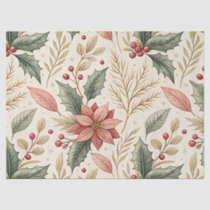 Poinsettia and Holly Pattern – Classic Christmas Tissue Paper