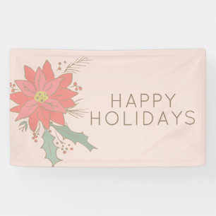 Poinsettia and holly sprays holiday banner