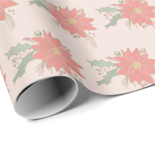Poinsettia and holly sprays holiday wrapping paper