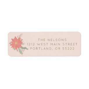 Poinsettia and Holly sprays Return Address Label