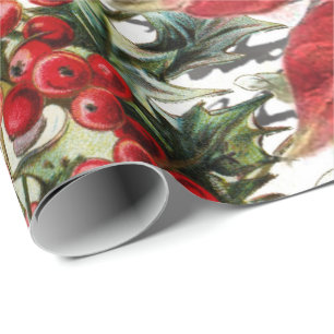 Poinsettia and holly wrapping paper